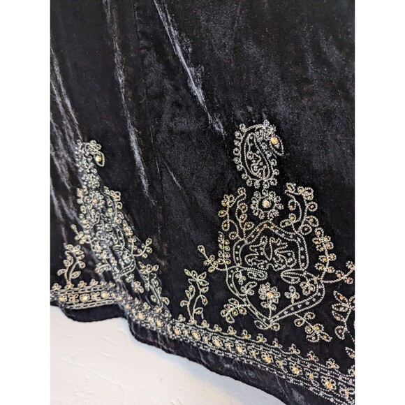 Carol Little Black Velvet Skirt10 Gypsy Peasant Sequins Hippie Boho Fairy Beaded - Picture 4 of 12